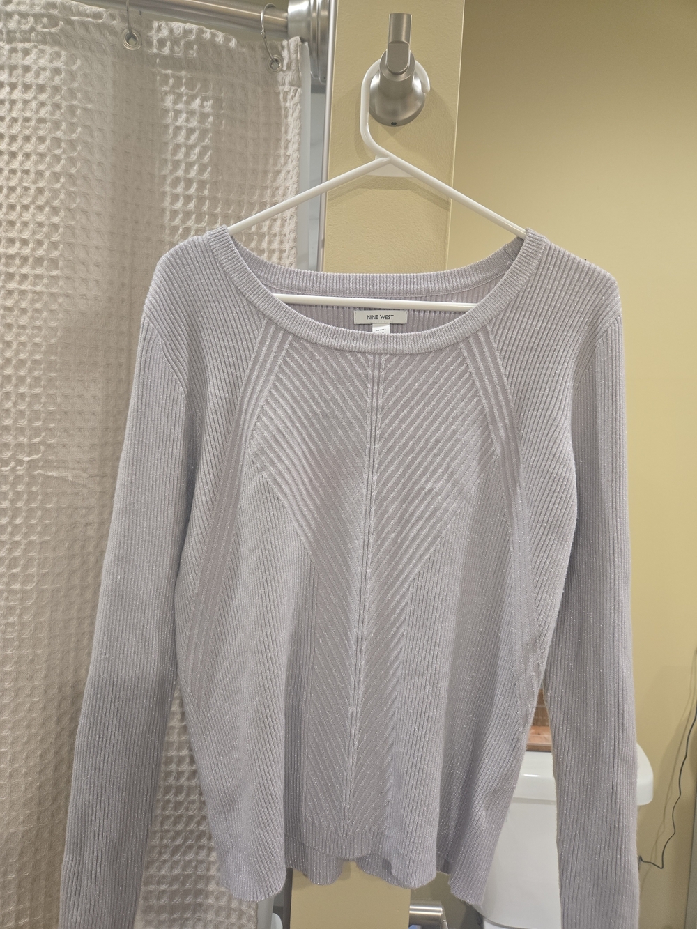 PXL Nine West Light Gray Ribbed Knit Sweater Shimmery Glittery Lightweight